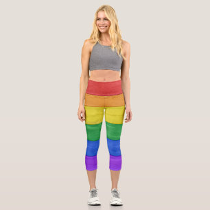 SlipperyJoe's pride wooden flag rainbow colours ce Capri Leggings