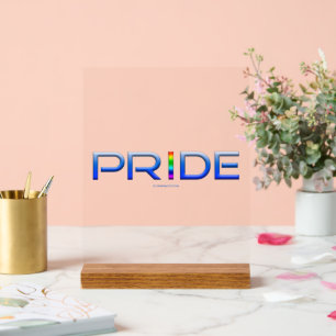 SlipperyJoe's pride word metallic letters radiates Acrylic Sign