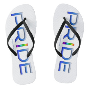 SlipperyJoe's pride word metallic letters radiates Flip Flops
