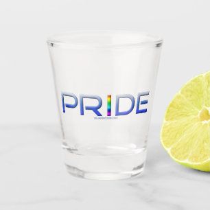 SlipperyJoe's pride word metallic letters radiates Shot Glass