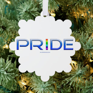 SlipperyJoe's pride word metallic letters radiates Tree Decoration Card