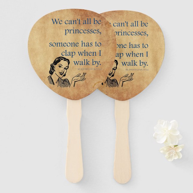 SlipperyJoe's Princess clap walking funny 50s vint Hand Fan (Front and Back)