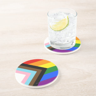 SlipperyJoe's Progress Pride Flag gay gifts LGBTQI Coaster