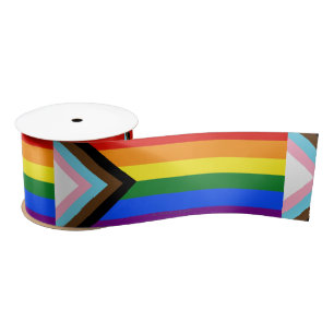 SlipperyJoe's Progress Pride Flag gay gifts LGBTQI Satin Ribbon