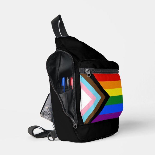 SlipperyJoe's Progress Pride Flag gay gifts LGBTQI Sling Bag (Open)