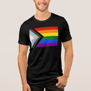 SlipperyJoe's Progress Pride Flag gay gifts LGBTQI Tri-Blend Shirt