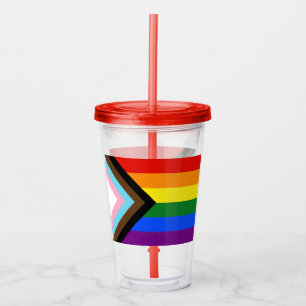 SlipperyJoe's Progress Pride Flag six classic hori Acrylic Tumbler