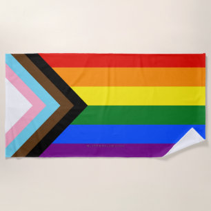 SlipperyJoe's Progress Pride Flag six classic hori Beach Towel
