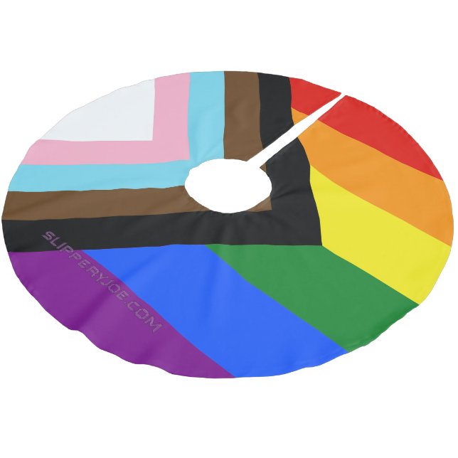 SlipperyJoe's Progress Pride Flag six classic hori Brushed Polyester Tree Skirt (Angled)