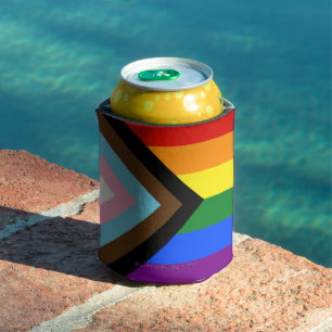 SlipperyJoe's Progress Pride Flag six classic hori Can Cooler