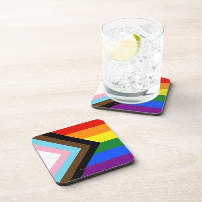SlipperyJoe's Progress Pride Flag six classic hori Coaster (Right Side)