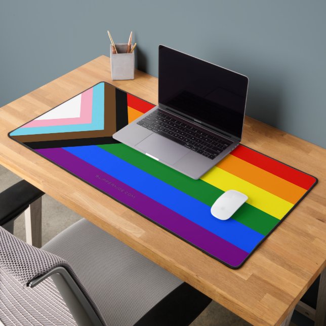 SlipperyJoe's Progress Pride Flag six classic hori Desk Mat (Office 2)