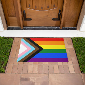 SlipperyJoe's Progress Pride Flag six classic hori Doormat