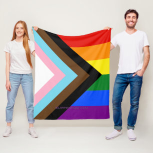 SlipperyJoe's Progress Pride Flag six classic hori Fleece Blanket