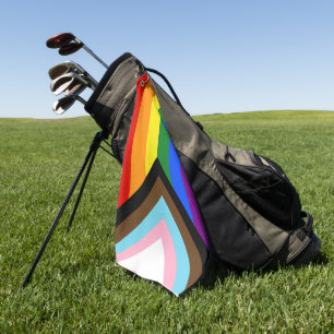 SlipperyJoe's Progress Pride Flag six classic hori Golf Towel