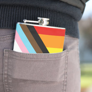 SlipperyJoe's Progress Pride Flag six classic hori Hip Flask