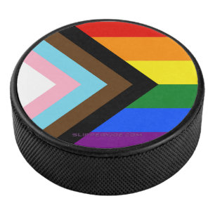 SlipperyJoe's Progress Pride Flag six classic hori Hockey Puck