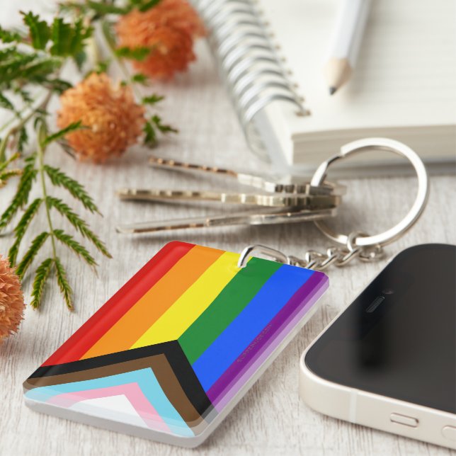 SlipperyJoe's Progress Pride Flag six classic hori Key Ring (Front Right)