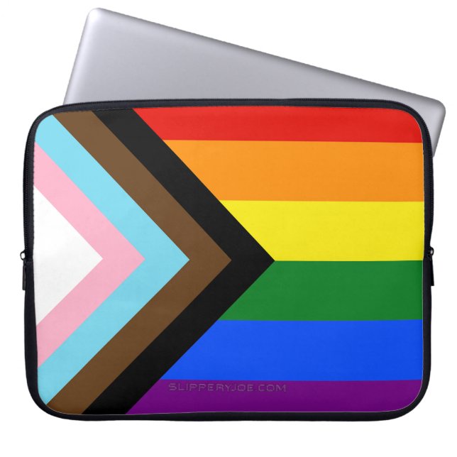 SlipperyJoe's Progress Pride Flag six classic hori Laptop Sleeve (Front)