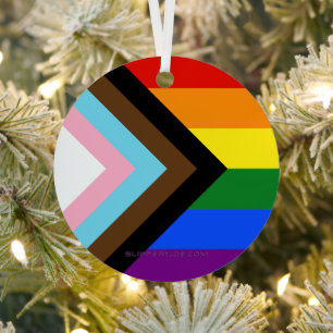 SlipperyJoe's Progress Pride Flag six classic hori Metal Tree Decoration