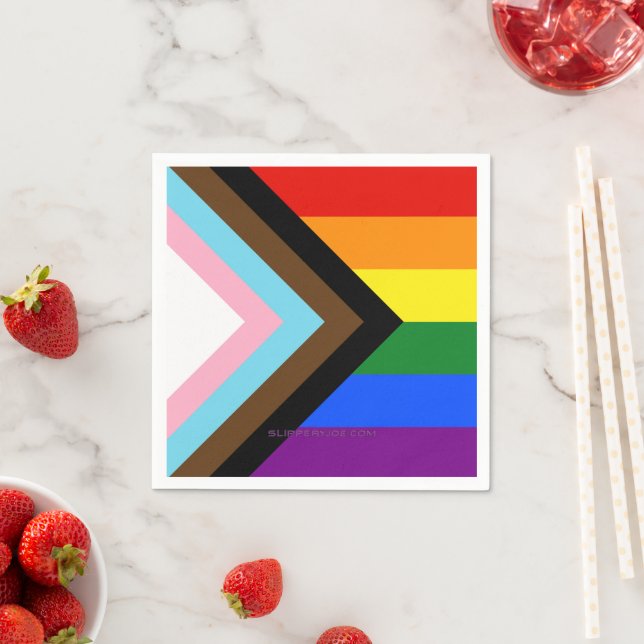 SlipperyJoe's Progress Pride Flag six classic hori Napkin (Insitu)