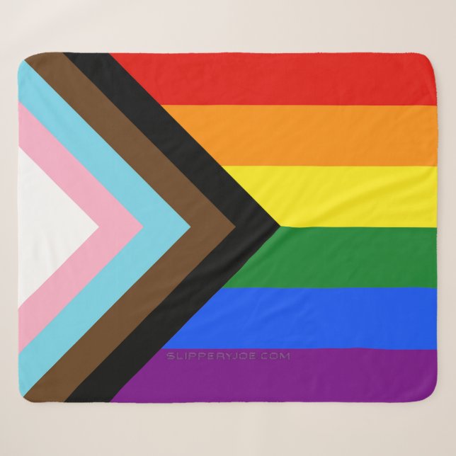 SlipperyJoe's Progress Pride Flag six classic hori Sherpa Blanket (Front (Horizontal))