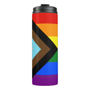 SlipperyJoe's Progress Pride Flag six classic hori Thermal Tumbler