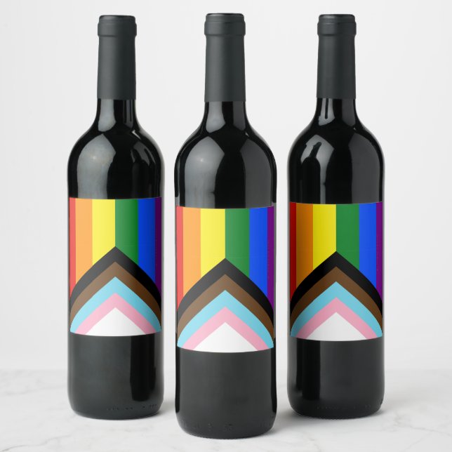 SlipperyJoe's Progress Pride Flag six classic hori Wine Label (Bottles)