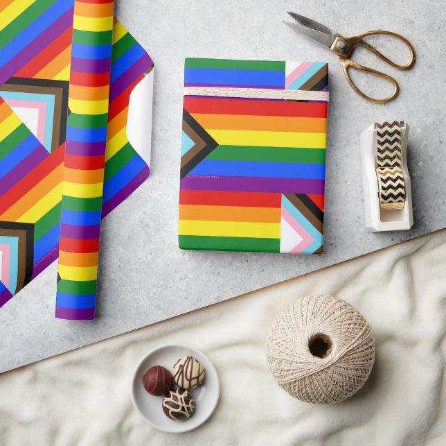 SlipperyJoe's Progress Pride Flag six classic hori Wrapping Paper (Crafts)