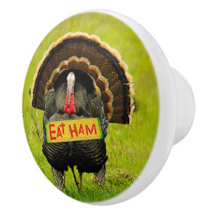 SlipperyJoe's proud turkey eat ham red wattle hang Ceramic Knob