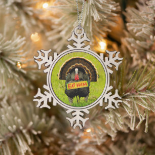 SlipperyJoe's proud turkey eat ham red wattle hang Snowflake Pewter Christmas Ornament