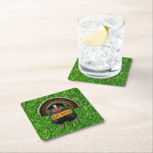 SlipperyJoe's proud turkey eat ham red wattle hang Square Paper Coaster