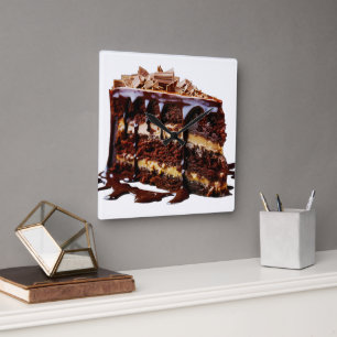 SlipperyJoe's pure chocolate cake decadence rich s Square Wall Clock