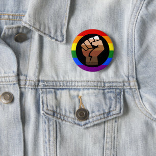 SlipperyJoe's queer people colour flag raised fist 6 Cm Round Badge