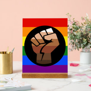 SlipperyJoe's queer people colour flag raised fist Acrylic Sign