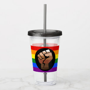 SlipperyJoe's queer people colour flag raised fist Acrylic Tumbler