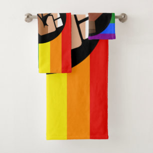 SlipperyJoe's queer people colour flag raised fist Bath Towel Set