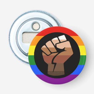 SlipperyJoe's queer people colour flag raised fist Bottle Opener