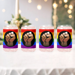 SlipperyJoe's queer people colour flag raised fist Can Glass