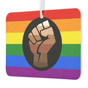 SlipperyJoe's queer people colour flag raised fist Car Air Freshener