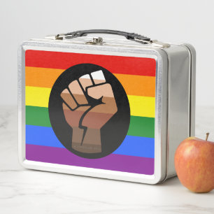 SlipperyJoe's queer people colour flag raised fist Metal Lunch Box