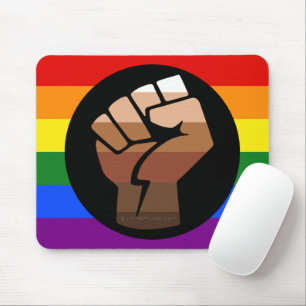SlipperyJoe's queer people colour flag raised fist Mouse Mat