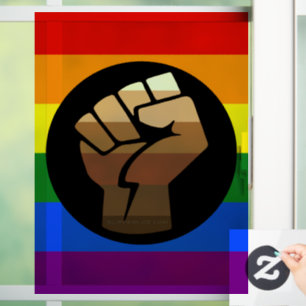 SlipperyJoe's queer people colour flag raised fist Window Cling