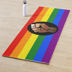SlipperyJoe's queer people colour flag raised fist Yoga Mat
