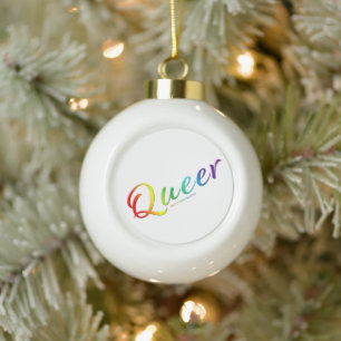 SlipperyJoe's queer single expressive word smooth Ceramic Ball Christmas Ornament