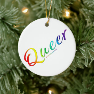 SlipperyJoe's queer single expressive word smooth Ceramic Tree Decoration