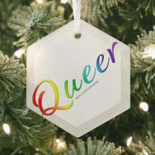 SlipperyJoe's queer single expressive word smooth Glass Tree Decoration
