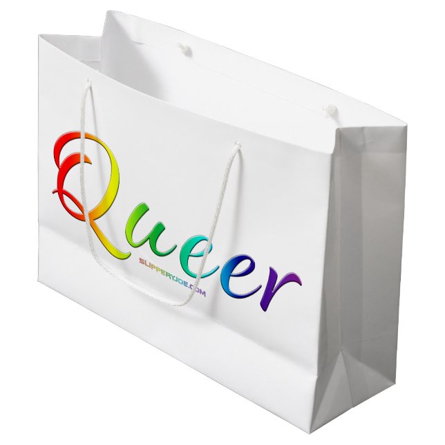 SlipperyJoe's queer single expressive word smooth  Large Gift Bag (Front Angled)
