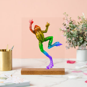 SlipperyJoe's rainbow coloured frog rendered sculp Acrylic Sign