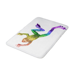 SlipperyJoe's rainbow coloured frog rendered sculp Bath Mat